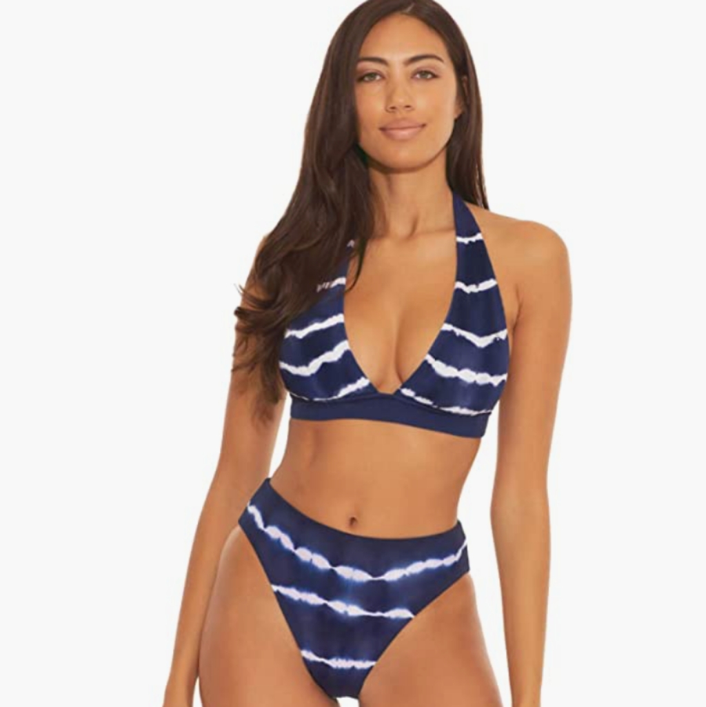 Becca By Rebecca Virtue Women's Iconic Tie-Dye Banded Halter Bikini Top